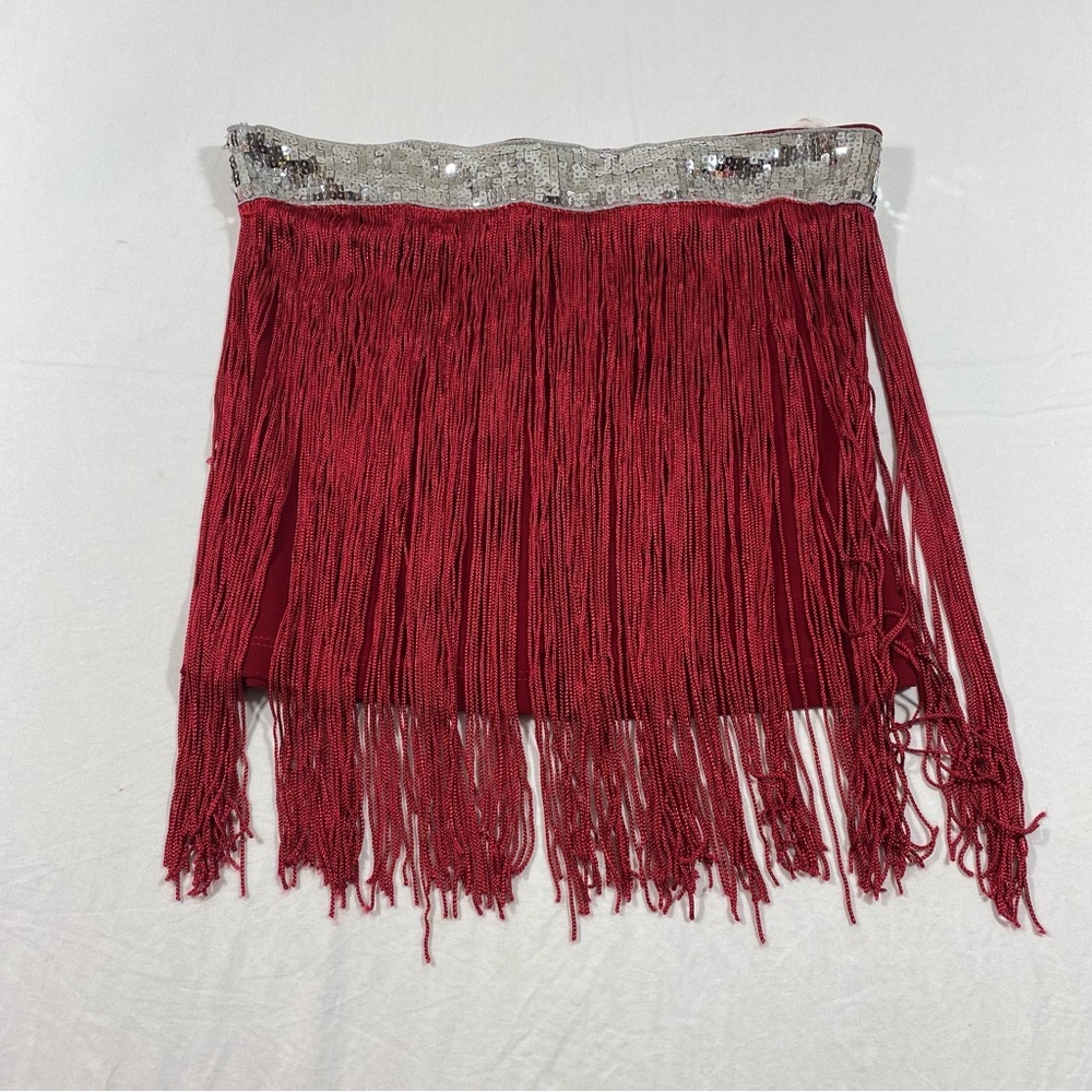 Carolina USA Flapper Tube Top Fringed Red & Silver Sequins. Stretchy Crop Top - Picture 10 of 12